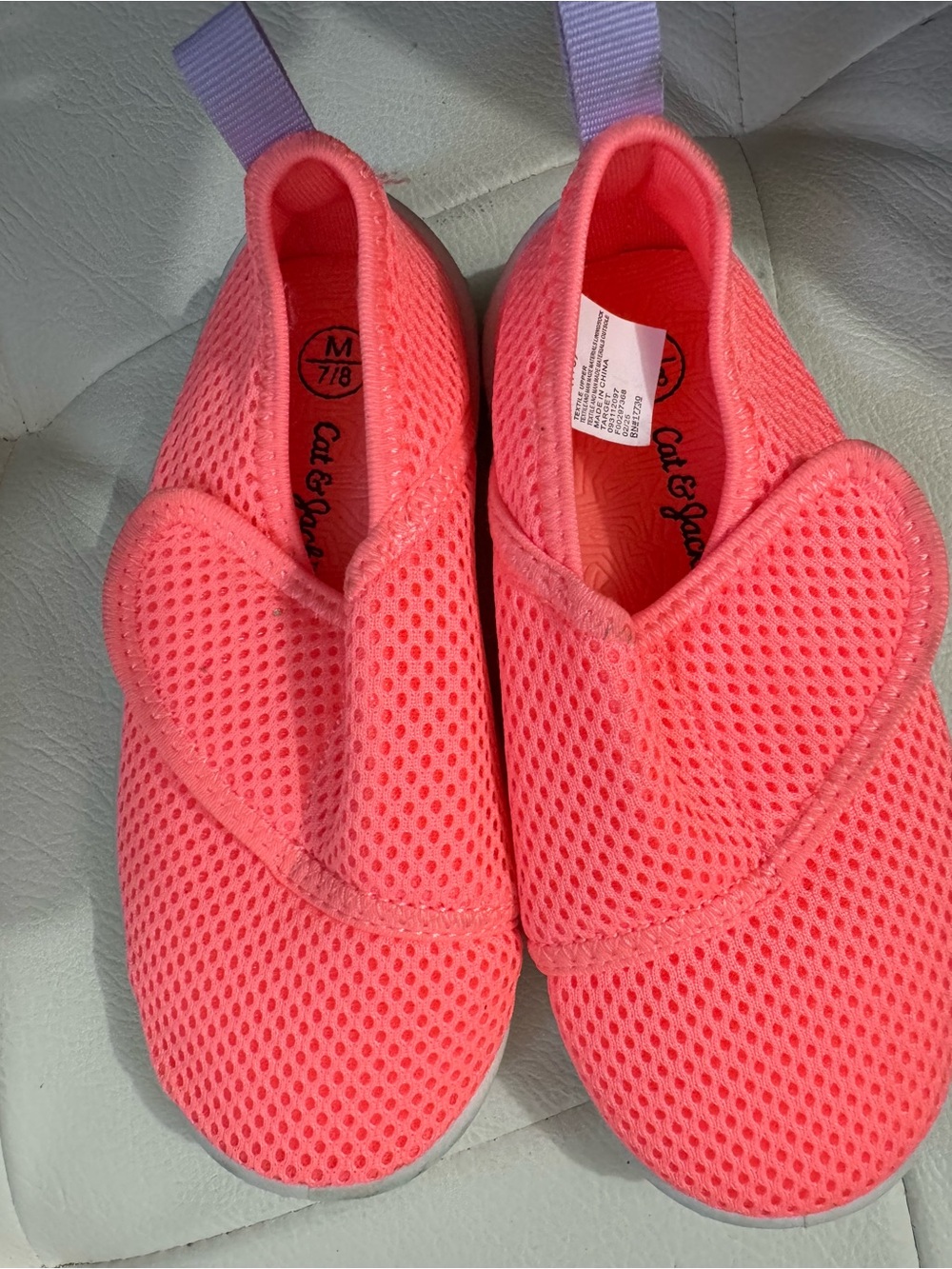Cat & Jack Kids' Coral Pink Mesh Water Shoes with Lilac Pull Tabs
